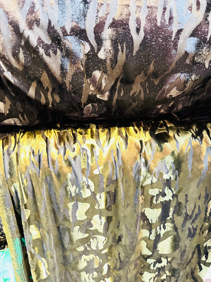 Camouflage burnout luxury stretch velvet 4-way stretch 58/60” High quality fabrics by AlexLAFabrics