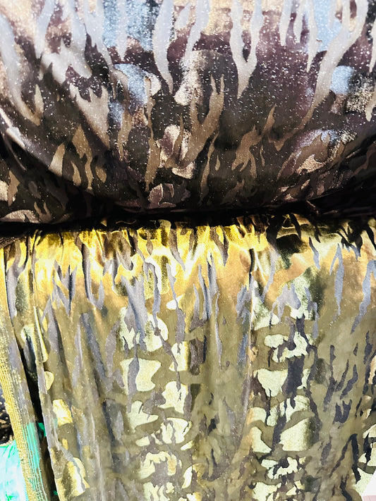 Camouflage burnout luxury stretch velvet 4-way stretch 58/60” High quality fabrics by AlexLAFabrics