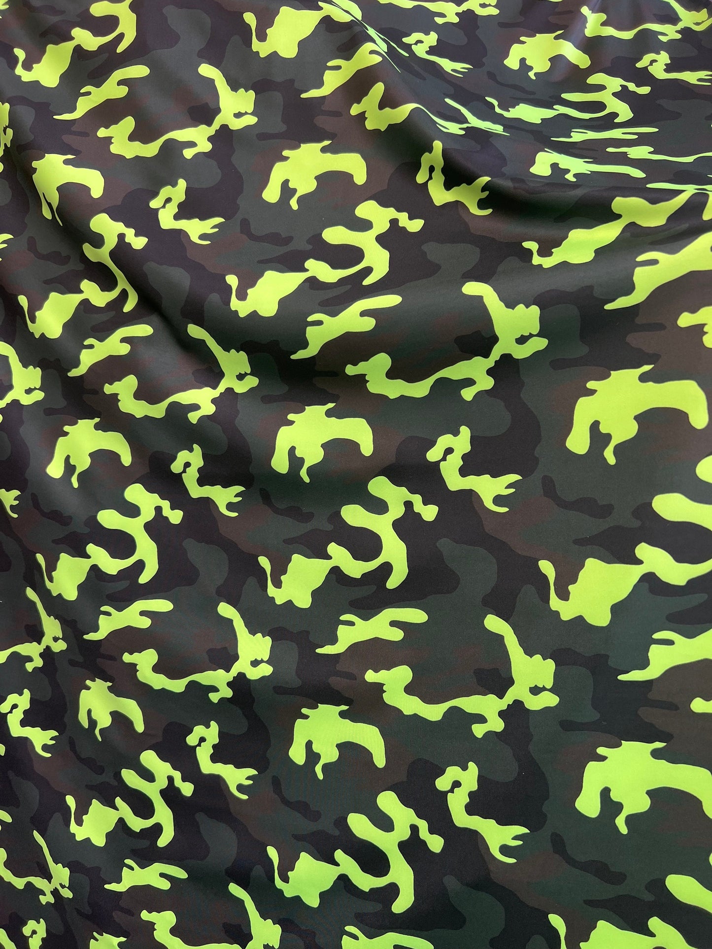 Neon green camouflage design luxury nylon spandex 4-way stretch 58/60”