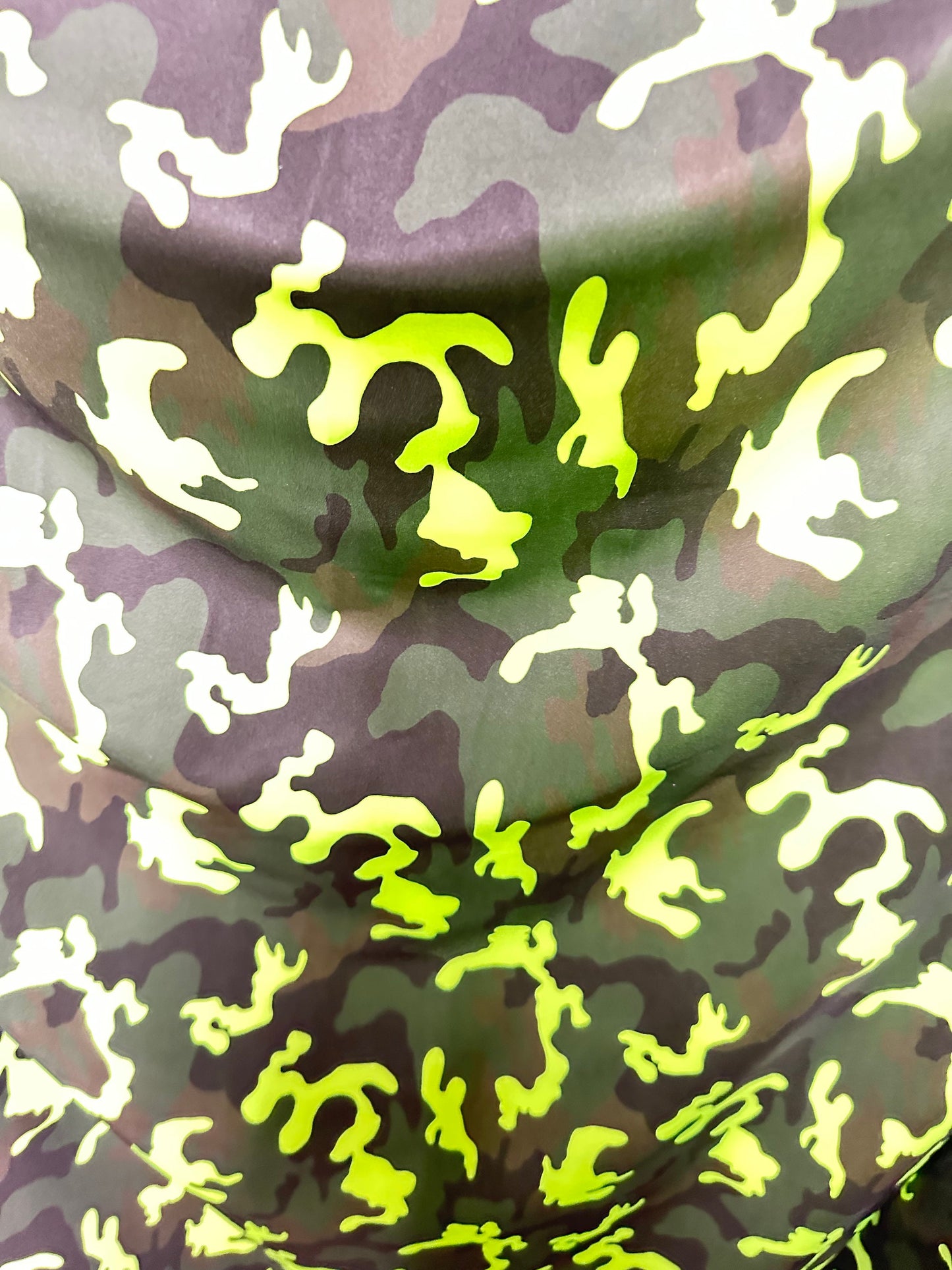 Neon green camouflage design luxury nylon spandex 4-way stretch 58/60”