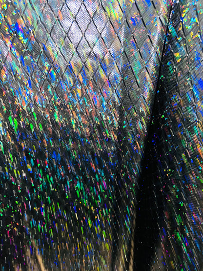 Luxury Diamond design hologram black metallic nylon spandex with shattered glass 4-way stretch