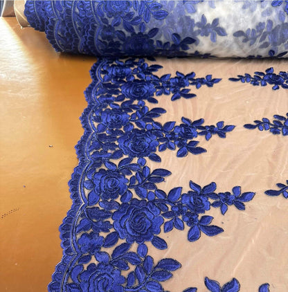 New Victoria embroidered lace Nude/Midnight Blue 2-way stretch 42/44” Sold by the YD. High quality fabrics by AlexLAFabrics