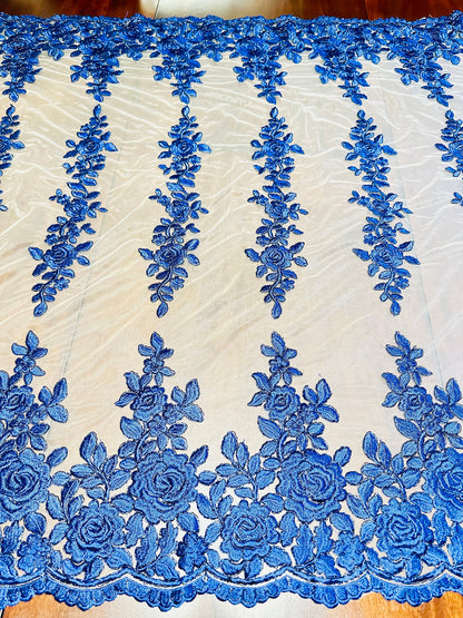 New Victoria embroidered lace Nude/Midnight Blue 2-way stretch 42/44” Sold by the YD. High quality fabrics by AlexLAFabrics
