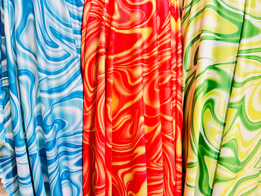 Abstract Lava design print on great quality of poly spandex 4-way stretch 58/60”