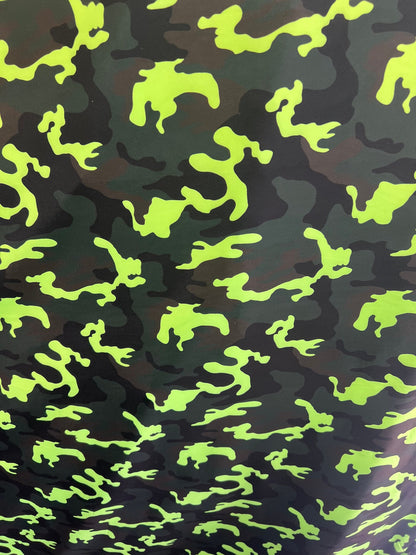 Neon green camouflage design luxury nylon spandex 4-way stretch 58/60”