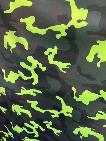 Neon green camouflage design luxury nylon spandex 4-way stretch 58/60”