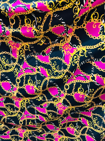 New brand fashion chain design print on great quality of nylon spandex 4-way stretch 58/60” Sold by the YD.
