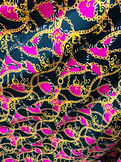 New brand fashion chain design print on great quality of nylon spandex 4-way stretch 58/60” Sold by the YD.