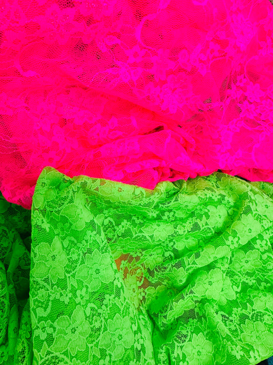 Neon colors stretch lace floral design 4-way stretch 58/60”