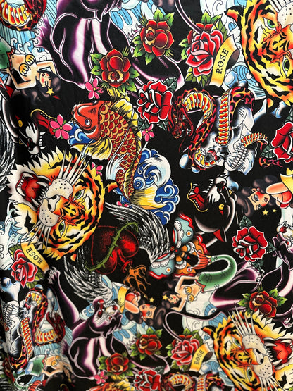 New Tattoo multi design print on nylon spandex 4-way stretch 58/60”