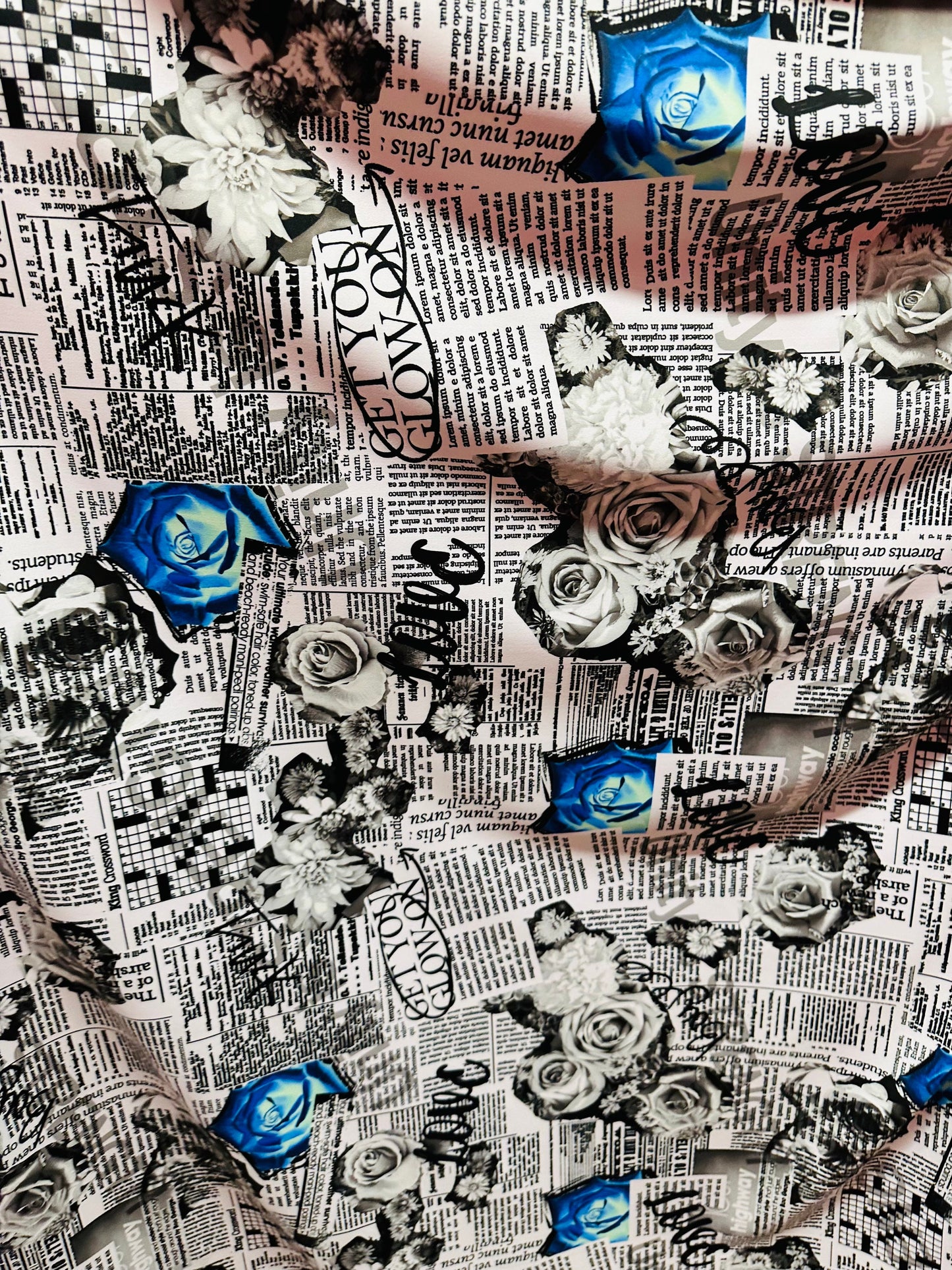 New Newspaper fashion flower design print on great quality of nylon spandex 4-way stretch 58/60”