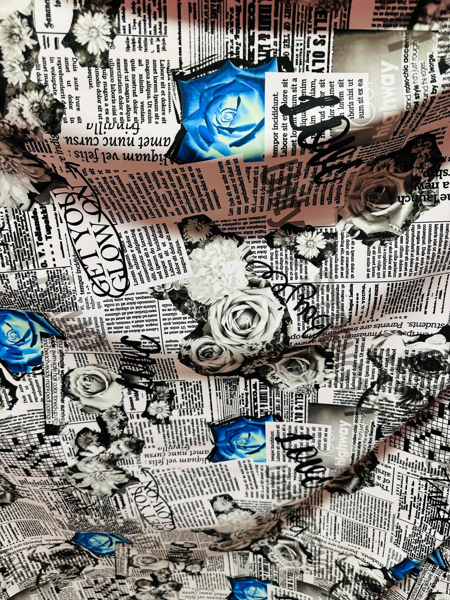 New Newspaper fashion flower design print on great quality of nylon spandex 4-way stretch 58/60”