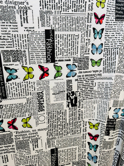 New Newspaper fashion Butterfly design print on great quality of nylon spandex 4-way stretch 58/60”