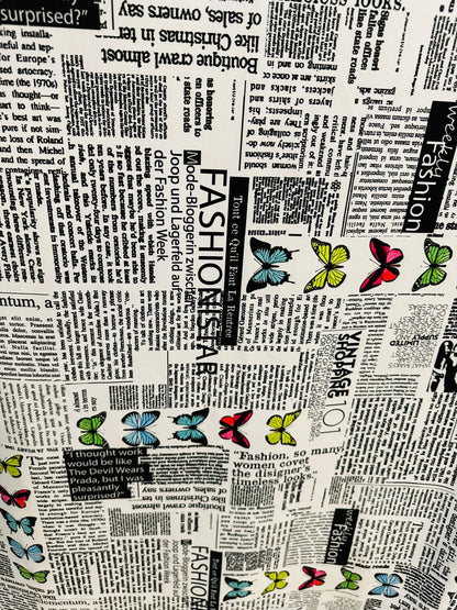 New Newspaper fashion Butterfly design print on great quality of nylon spandex 4-way stretch 58/60”