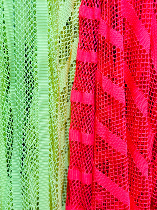 New fishnet with stripe design nylon spandex 4-way stretch 58/60” Sold by the YD. Ships worldwide from Los Angeles California USA