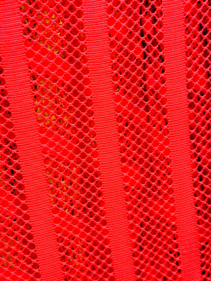 New fishnet with stripe design nylon spandex 4-way stretch 58/60” Sold by the YD. Ships worldwide from Los Angeles California USA