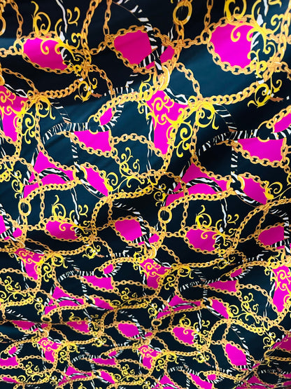 New brand fashion chain design print on great quality of nylon spandex 4-way stretch 58/60” Sold by the YD.