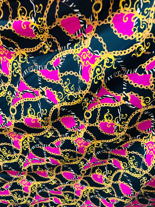 New brand fashion chain design print on great quality of nylon spandex 4-way stretch 58/60” Sold by the YD.