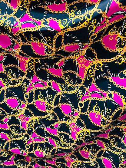 New brand fashion chain design print on great quality of nylon spandex 4-way stretch 58/60” Sold by the YD.