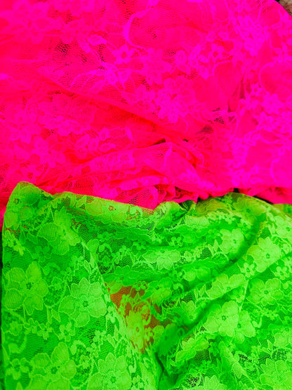 Neon colors stretch lace floral design 4-way stretch 58/60”