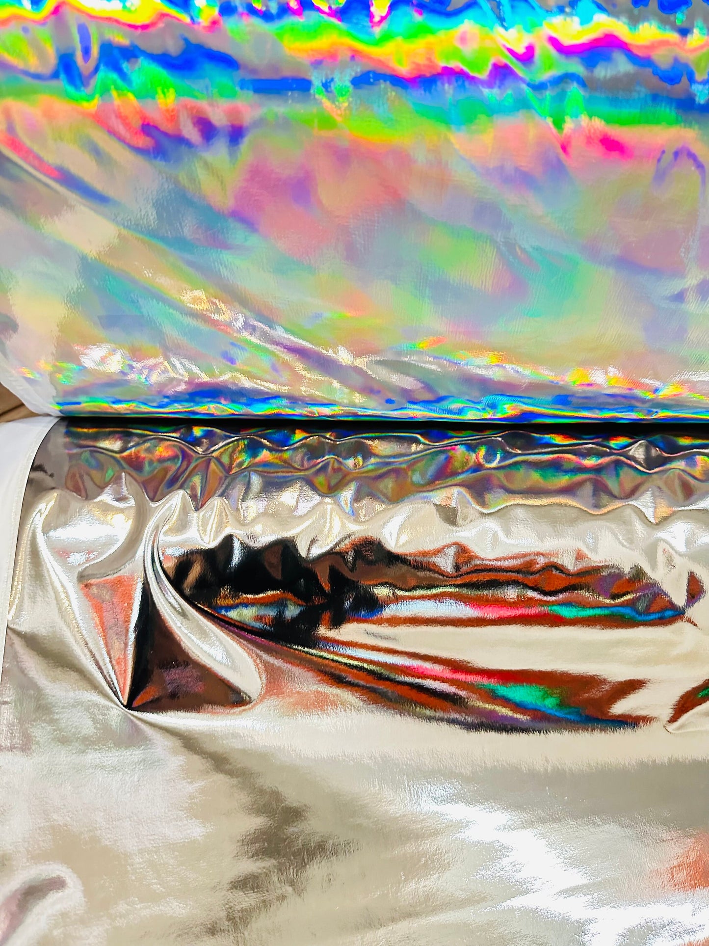 Luxury Iridescent all over foil 4-way stretch spandex 58/60” Luxury fabrics by AlexLAFabrics