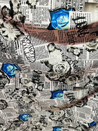 New Newspaper fashion flower design print on great quality of nylon spandex 4-way stretch 58/60”