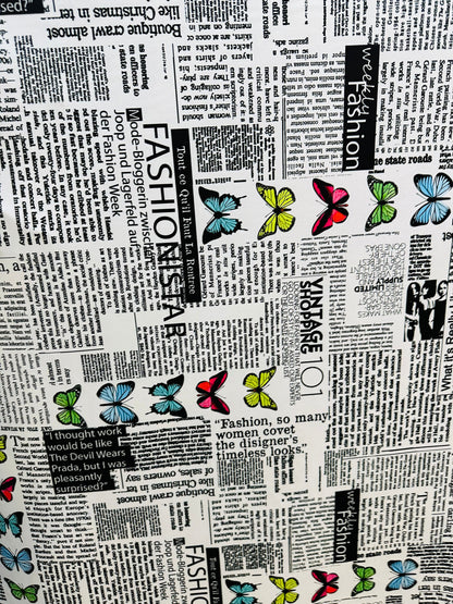 New Newspaper fashion Butterfly design print on great quality of nylon spandex 4-way stretch 58/60”