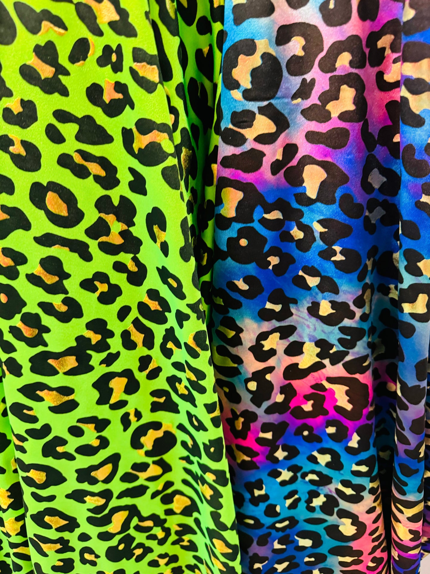 Exotic Leopard design on best quality of nylon spandex with foil and without foil 4-way stretch 58/60” Sold by the YD.