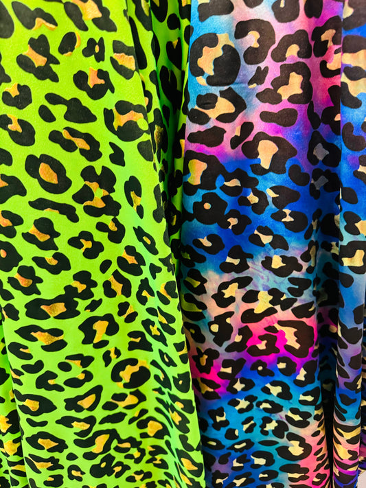 Exotic Leopard design on best quality of nylon spandex with foil and without foil 4-way stretch 58/60” Sold by the YD.