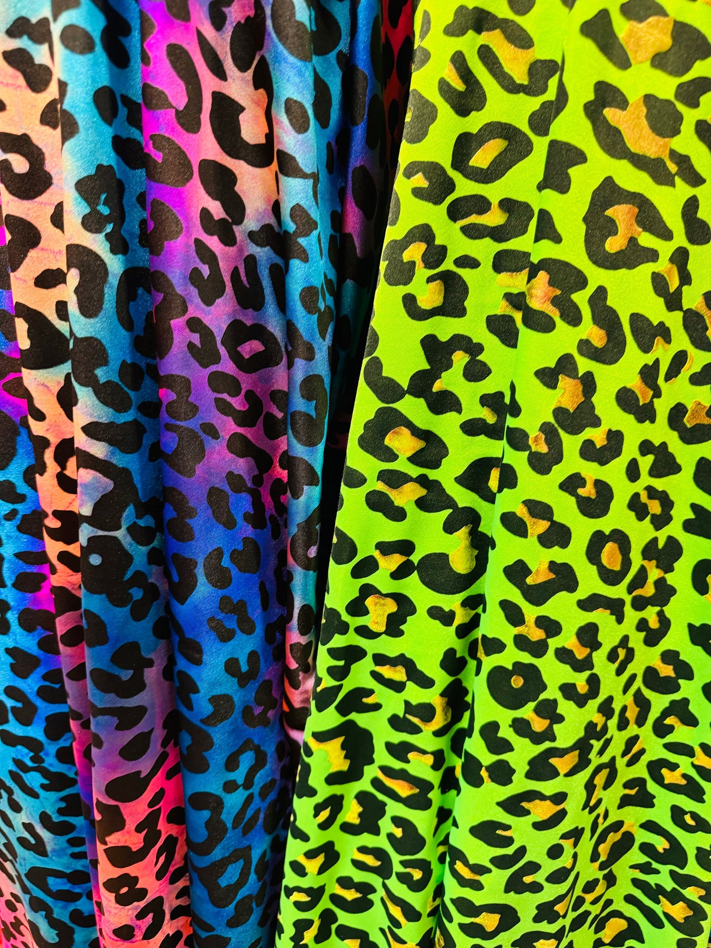 Exotic Leopard design on best quality of nylon spandex with foil and without foil 4-way stretch 58/60” Sold by the YD.