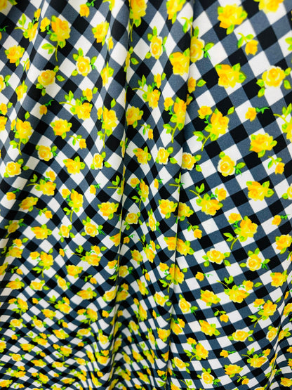 New flower and checkers design print on best quality of nylon spandex 4-way stretch 58/60”