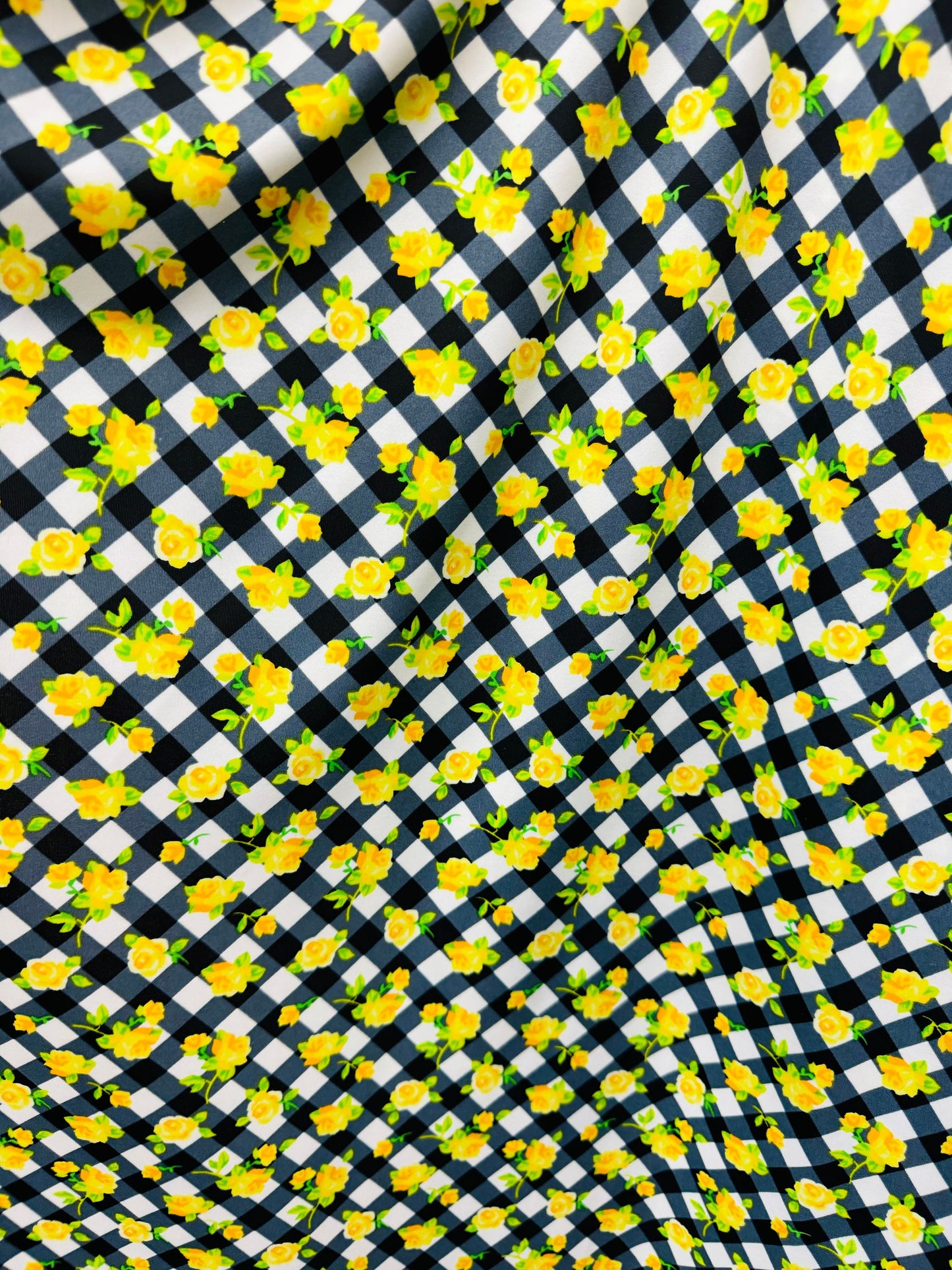 New flower and checkers design print on best quality of nylon spandex 4-way stretch 58/60”