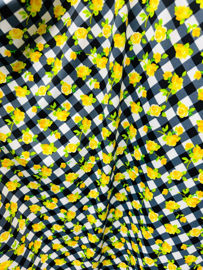 New flower and checkers design print on best quality of nylon spandex 4-way stretch 58/60”