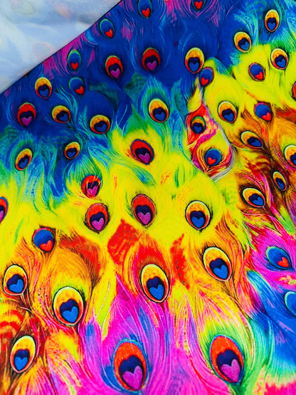 New Exotic Peacock digital design print on best quality of nylon spandex 4-way stretch 58/60”