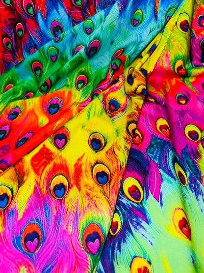 New Exotic Peacock digital design print on best quality of nylon spandex 4-way stretch 58/60”