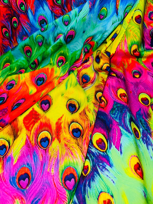 New Exotic Peacock digital design print on best quality of nylon spandex 4-way stretch 58/60”