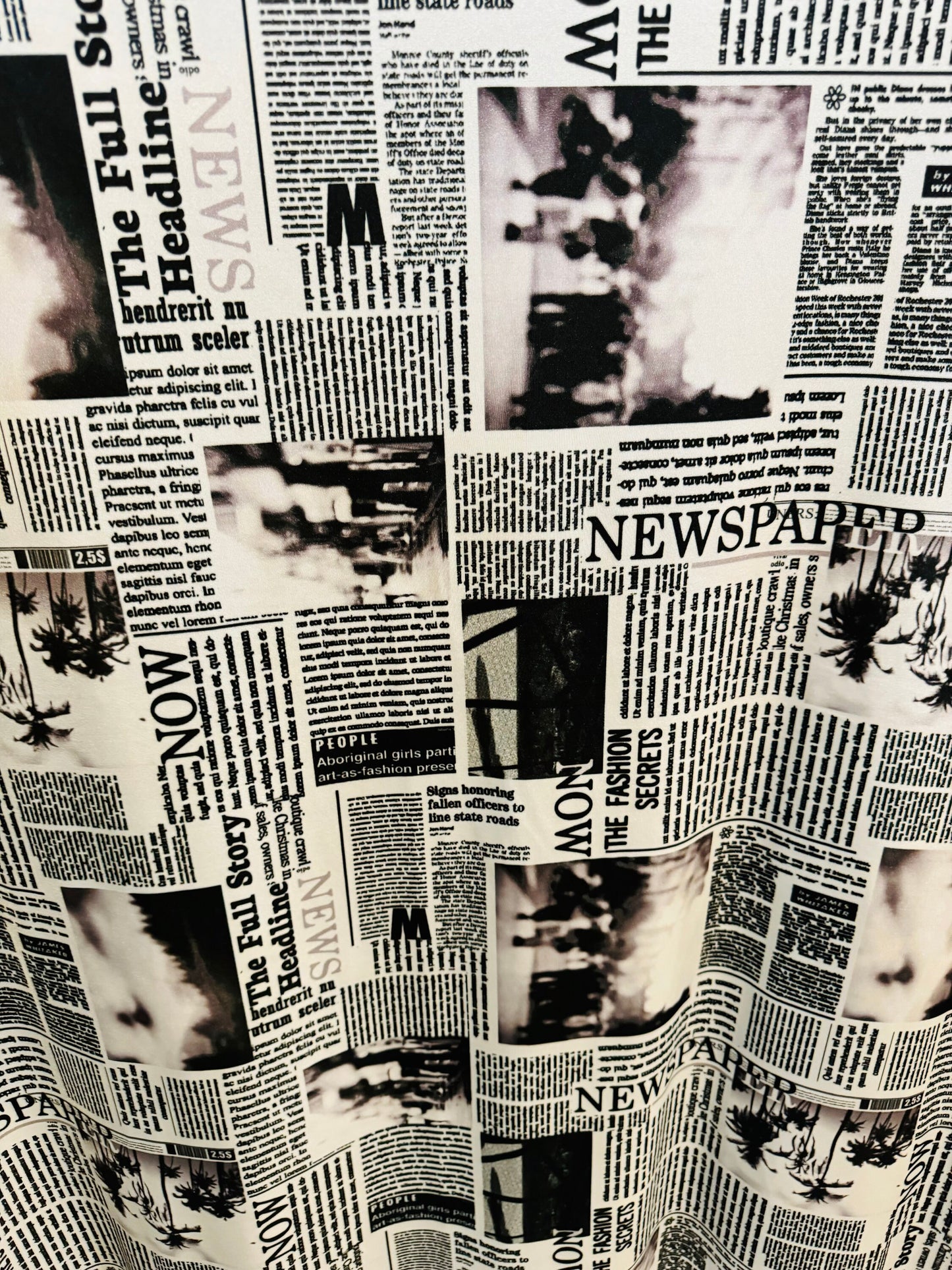 Newspaper fashion design print on great quality of nylon spandex 4-way stretch 58/60”