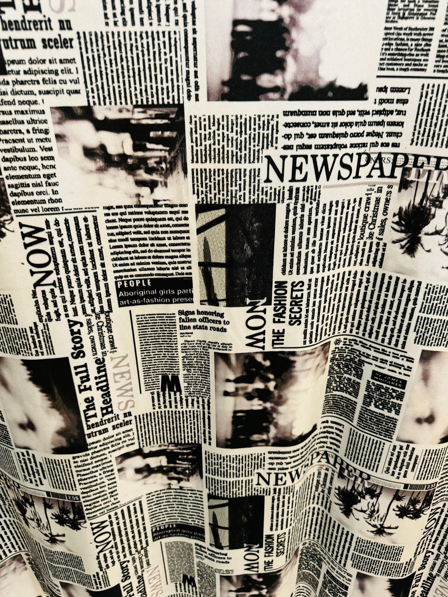 Newspaper fashion design print on great quality of nylon spandex 4-way stretch 58/60”