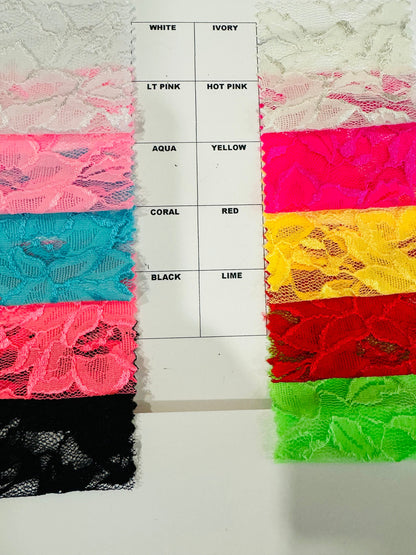 Luxury Romantic flower design stretch lace nylon spandex 4-way stretch 58/60” Sold by the YD.