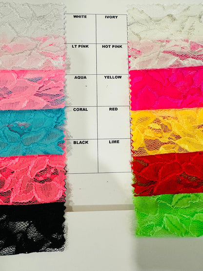 Luxury Romantic flower design stretch lace nylon spandex 4-way stretch 58/60” Sold by the YD.