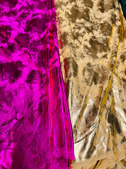 New splatter foil design metallic nylon spandex 4-way stretch 58/60”