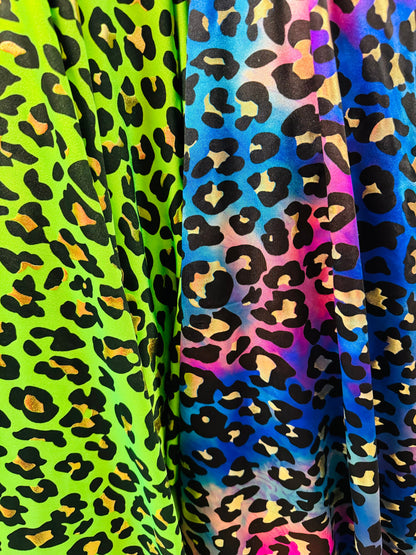 Exotic Leopard design on best quality of nylon spandex with foil and without foil 4-way stretch 58/60” Sold by the YD.