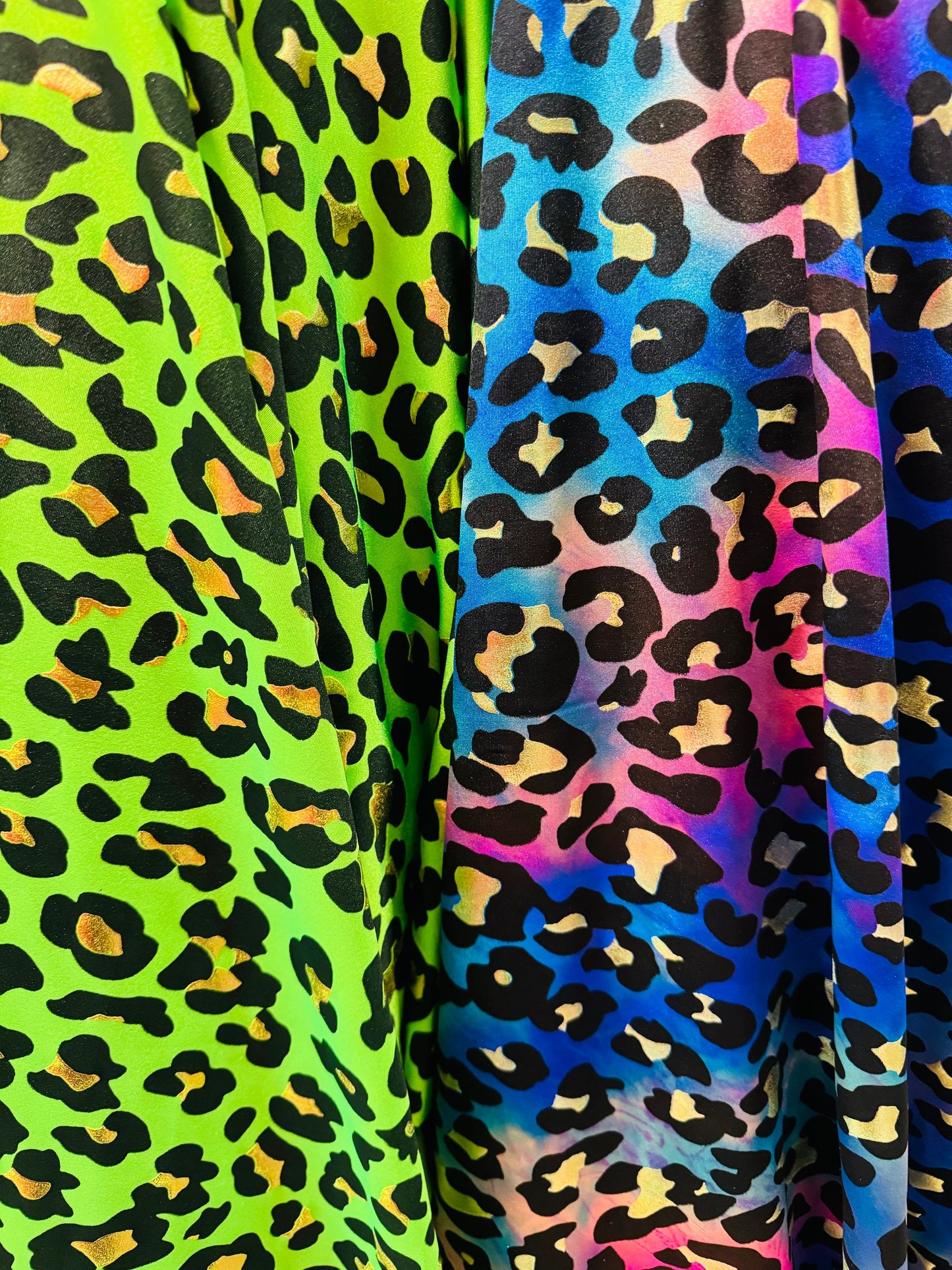 Exotic Leopard design on best quality of nylon spandex with foil and without foil 4-way stretch 58/60” Sold by the YD.
