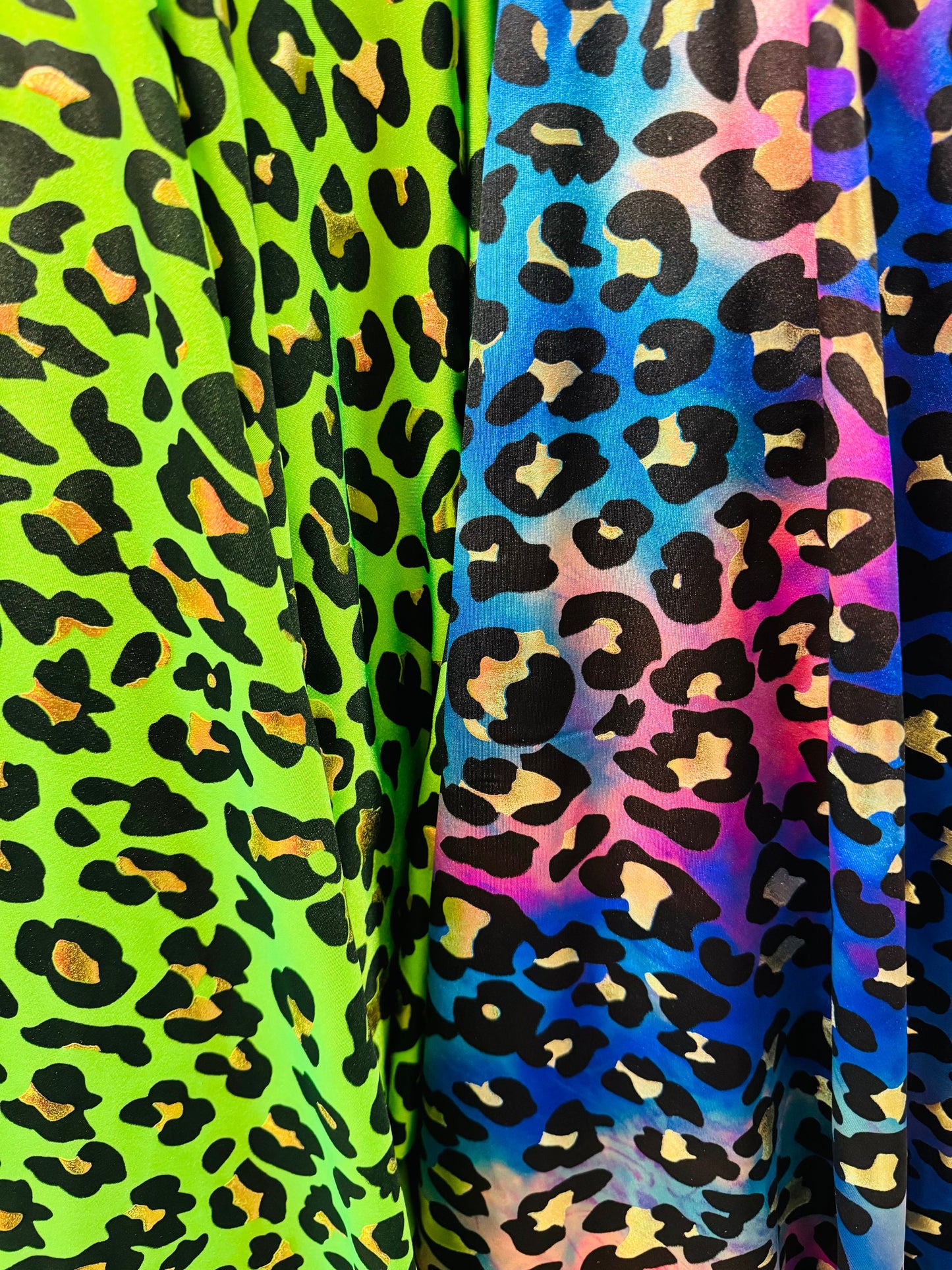Exotic Leopard design on best quality of nylon spandex with foil and without foil 4-way stretch 58/60” Sold by the YD.