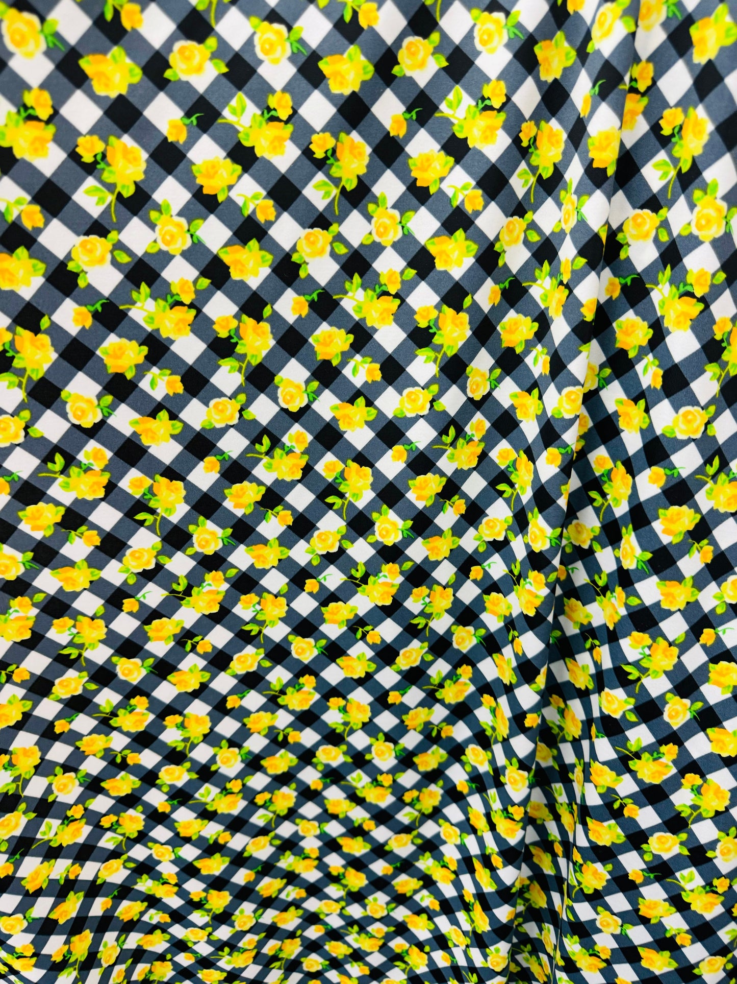 New flower and checkers design print on best quality of nylon spandex 4-way stretch 58/60”