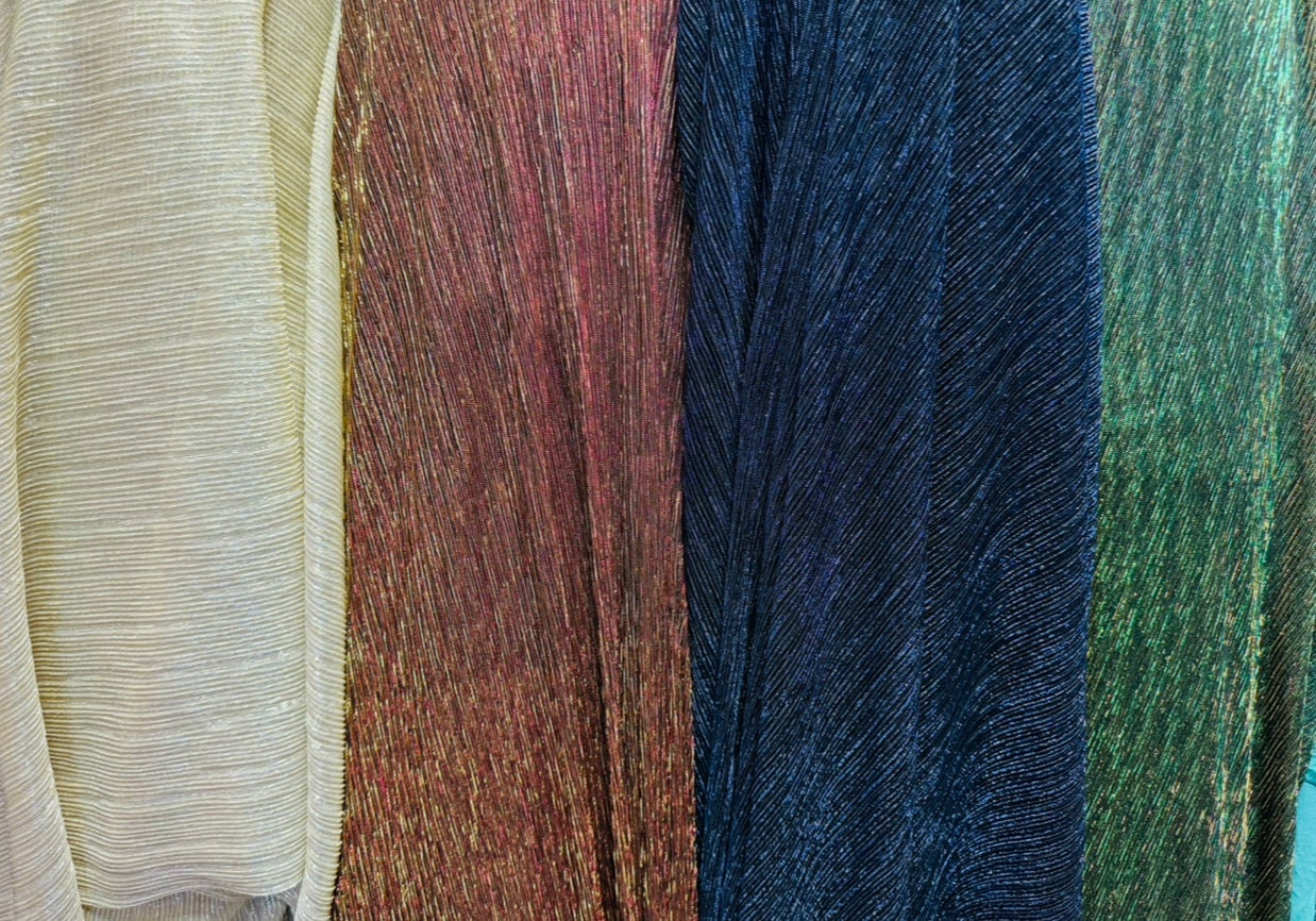 New Luxury Pleated  metallic nylon mesh 4-way stretch 58/60” Sold by the YD. Luxury fabrics by AlexLAFabrics