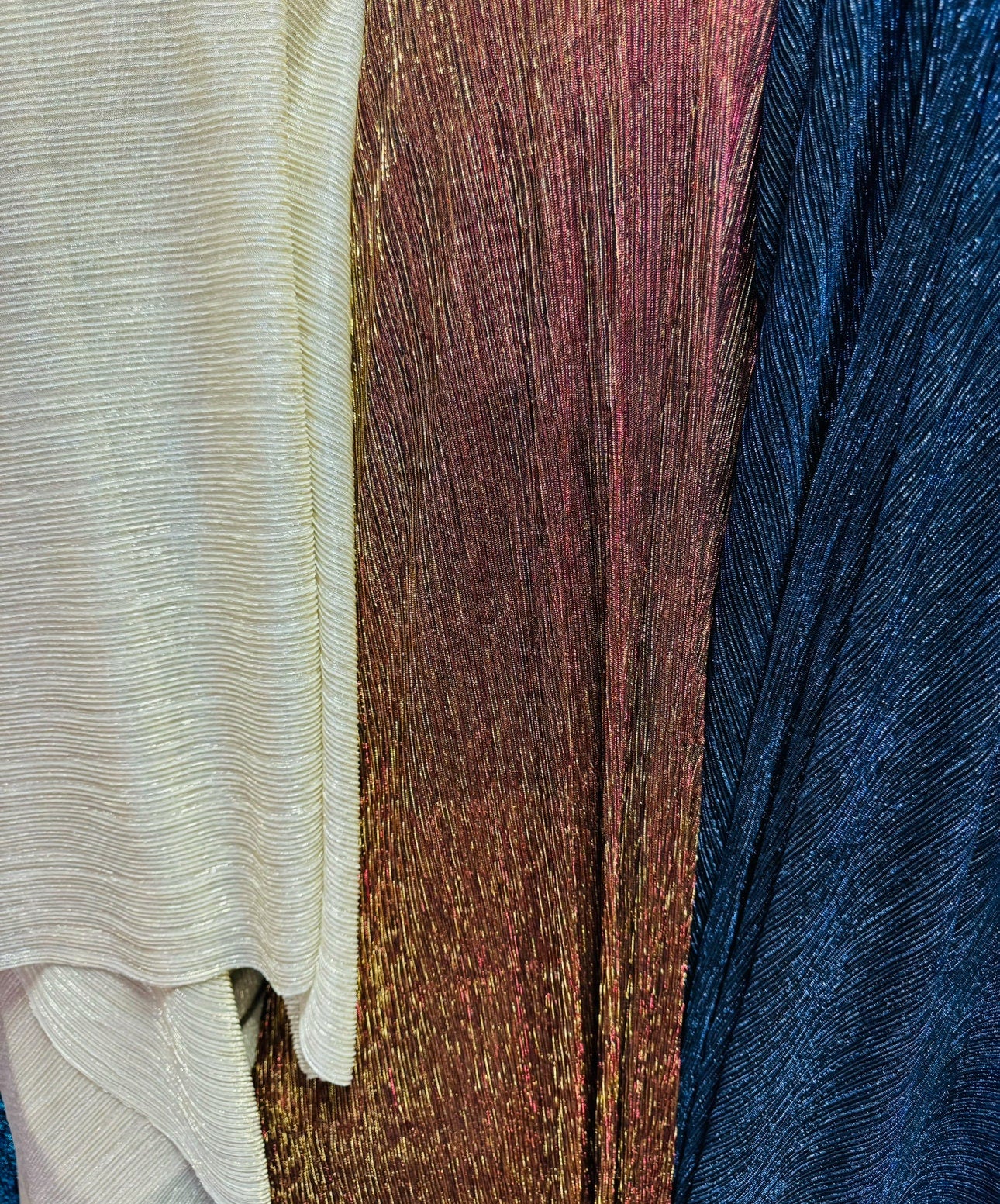New Luxury Pleated  metallic nylon mesh 4-way stretch 58/60” Sold by the YD. Luxury fabrics by AlexLAFabrics