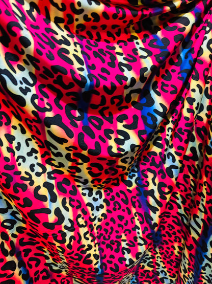 New Groovy Exotic Leopard design rainbow color print on best quality of nylon spandex 4-way stretch 58/60”