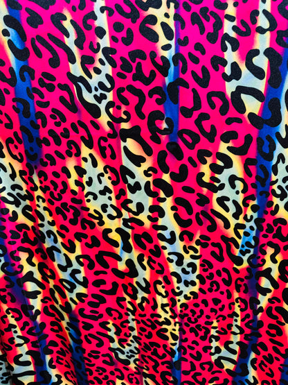 New Groovy Exotic Leopard design rainbow color print on best quality of nylon spandex 4-way stretch 58/60”