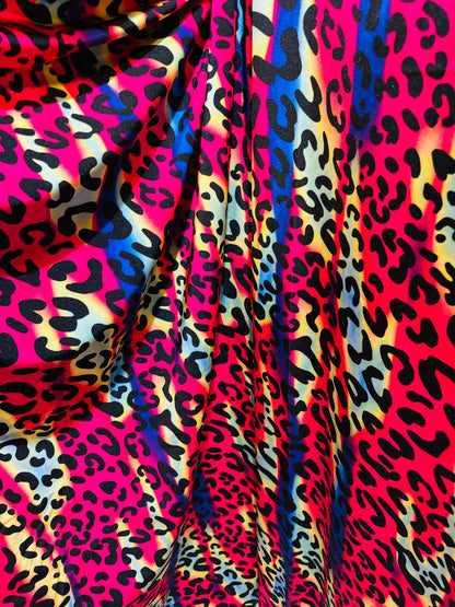 New Groovy Exotic Leopard design rainbow color print on best quality of nylon spandex 4-way stretch 58/60”